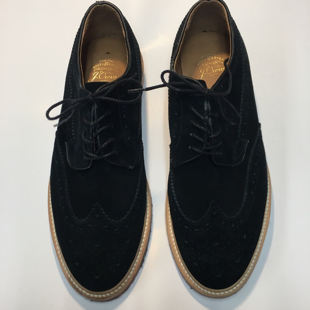J Crew Kenton Suede Wing Tips Oxford Shoes Men's 10 Black Classic Academia - Picture 2 of 16
